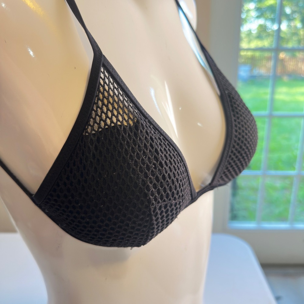 Victoria's Secret Bikini Top XS Black Fishnet String Triangle Y2K Festival